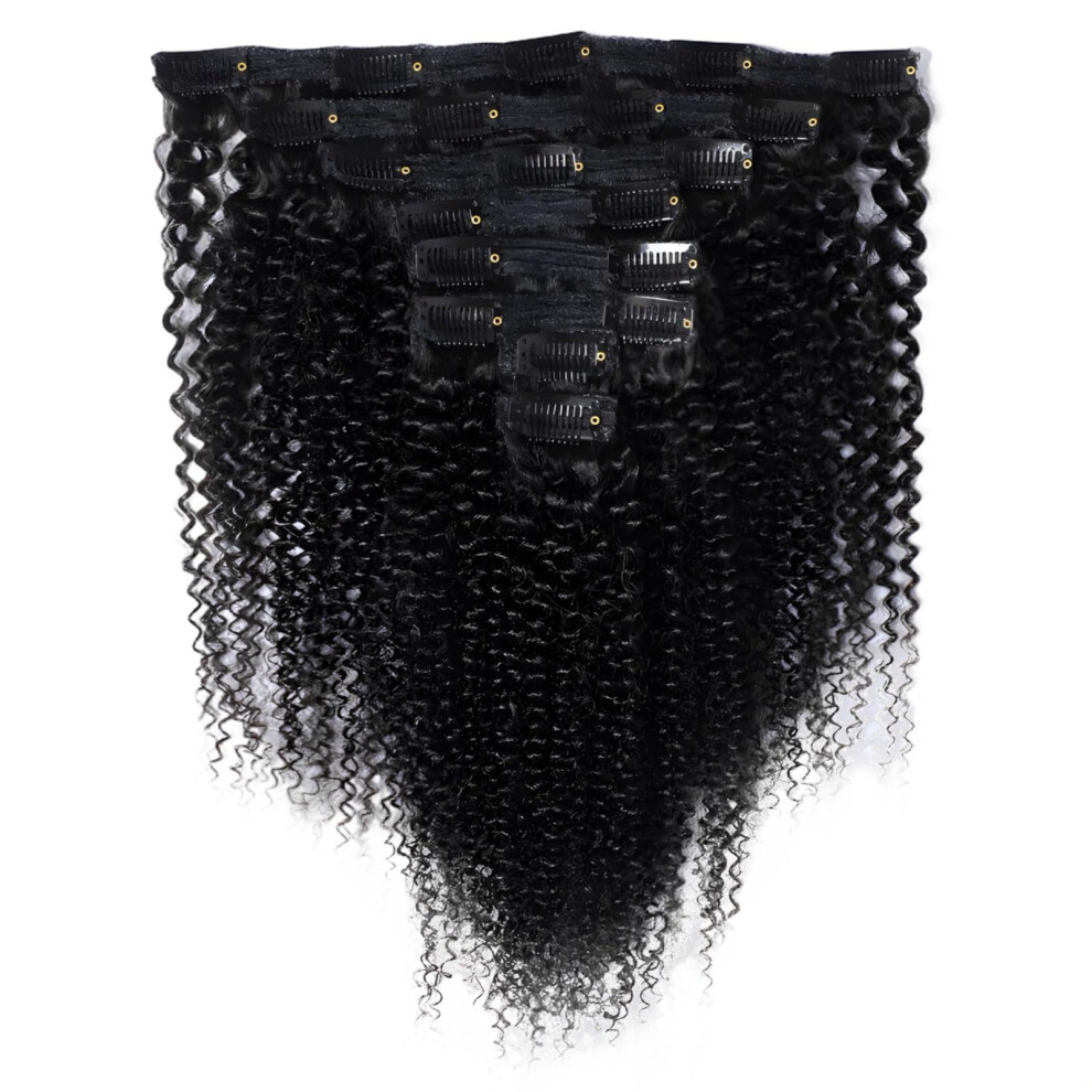 ClipIn Extensions For Black Women, 8Piece African Curly Set, Real Human Hair, 12Inch, Natural Black