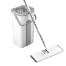 Flat Mop and Bucket Set with 360 Rotating Microfiber Head, Reusable Pads, Adjustable Long Handle