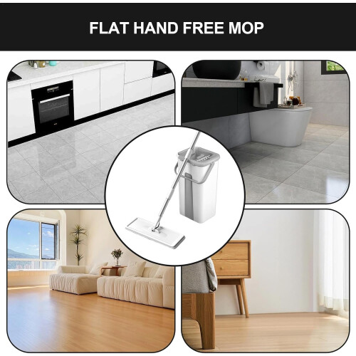 Flat Mop and Bucket Set with 360 Rotating Microfiber Head, Reusable Pads, Adjustable Long Handle 2
