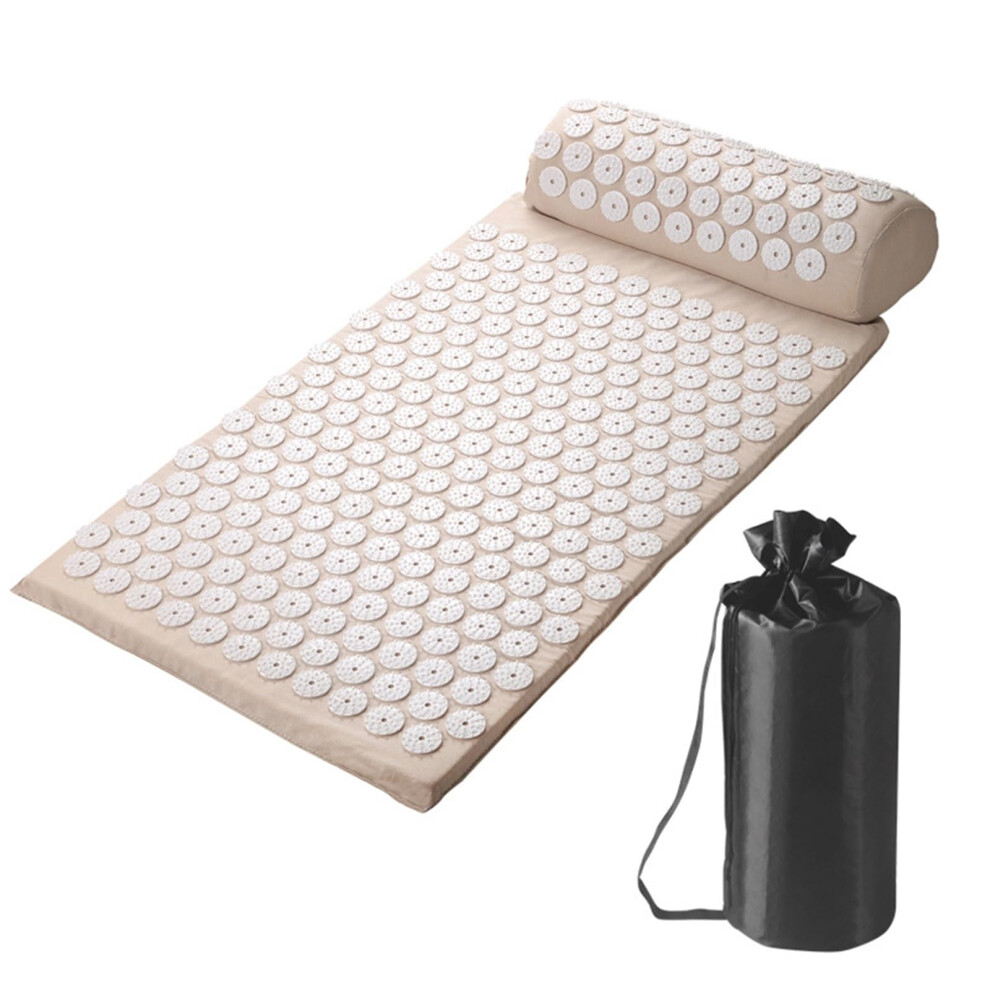 Acupressure Mat Set with Pillow for Back and Neck Pain Relief, Improves Circulation, Beige 62x38cm