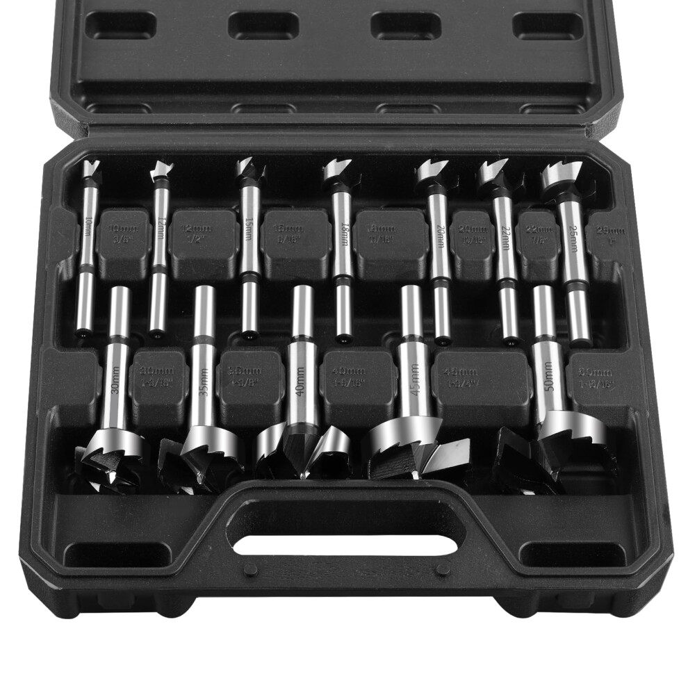 Forstner Bit Set 12 Piece 1050Mm Hss For Woodworking Round Shank Drill Bits For Hardwood Softwood Plastic Plywood 9187378711187