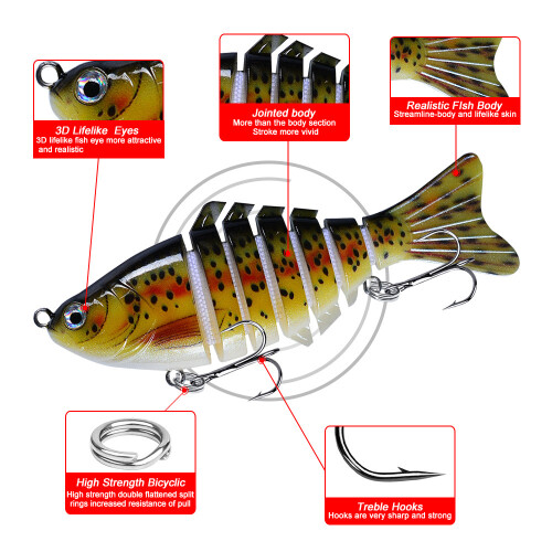 Swimbait multisegments à 7 segments multicolore, 10 cm, 15,5 g
