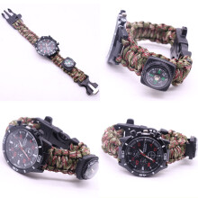 Multifunction Outdoor Survival Bracelet with Compass Rope Whistle Kit