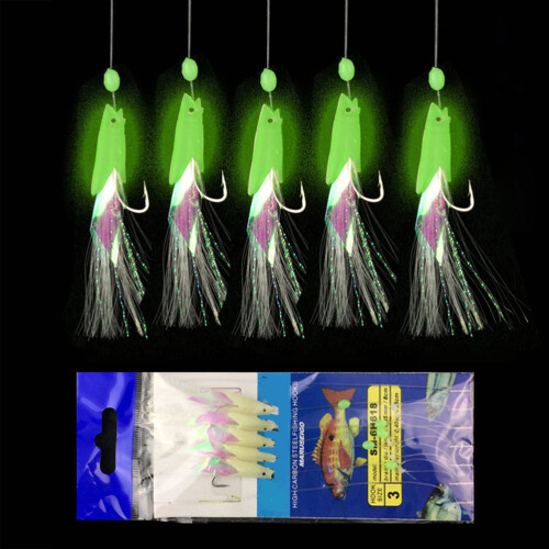 5 pezzi di perle luminose da pesca, 1,5 m, 10-20 g, 1/0-4# 1