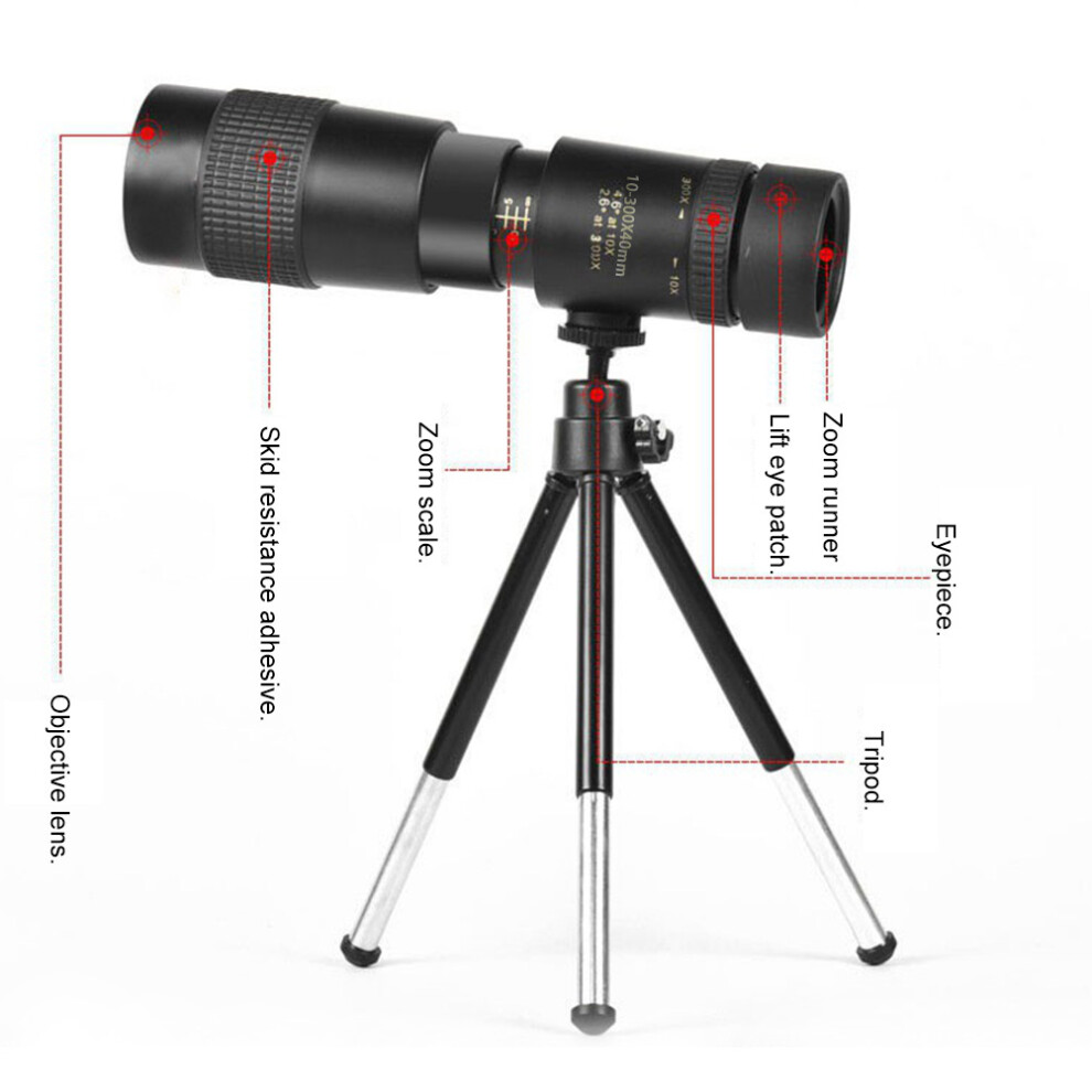 Compact Waterproof 10-300X40 Monocular Telescope With Smartphone Holder 3081378079550