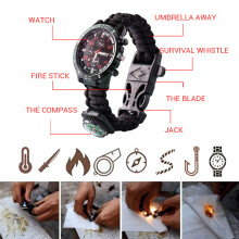 Camping Survival Bracelet: Watch Compass Whistle Rope Combo