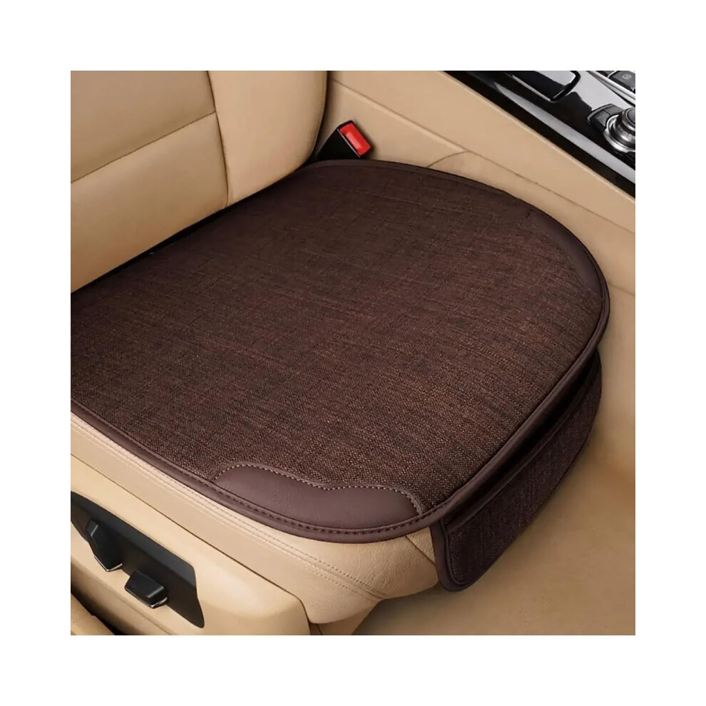 Car Seat Cushion Breathable Flax Fabric Allseason Comfort Universal Fit Chair Protector Brown 9199774411189