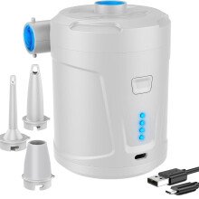 DualMode Rechargeable Inflator With PressureDetection LED Display, Nozzle, For Tires, Yoga Balls, Pool Floats, White