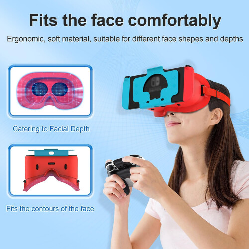 VR Headset for Nintendo Switch OLED  Switch HD Adjustable Lenses Headband 3D Glasses Red 1