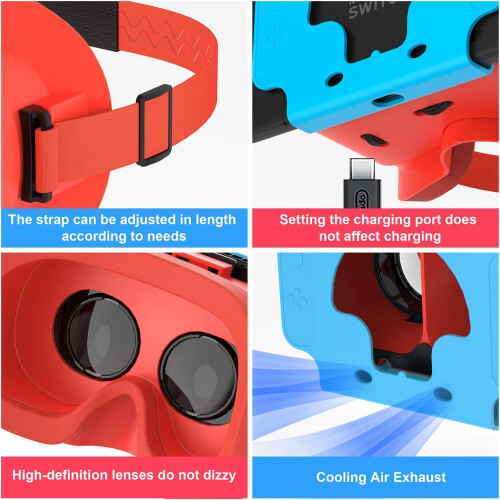 VR Headset for Nintendo Switch OLED  Switch HD Adjustable Lenses Headband 3D Glasses Red 2