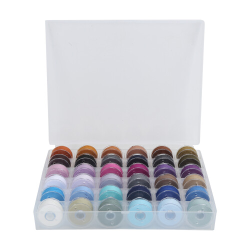 Sewing Thread Bobbins Set Assorted Colors Multiple Sewing Machine Pre Wound Bobbins Reusable Polyester Threads With Transparent Bobbin Case For DIY