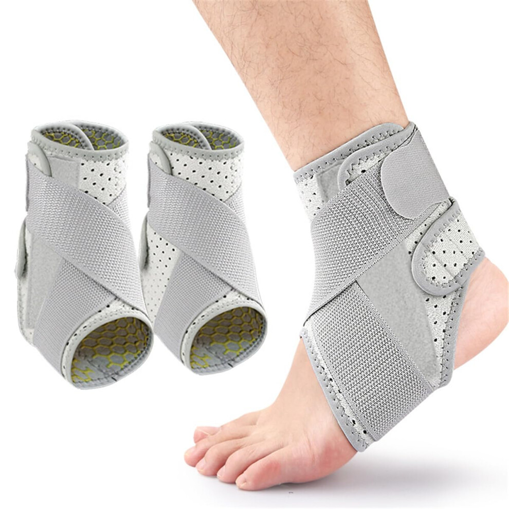 Ankle Brace Adjustable Neoprene Support with Strap for Sprains and Injury Recovery, 1 Pair Gray