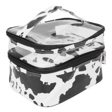 Organizador de cosméticos com alça, bolsa de maquiagem durável e à prova d'água, multifuncional, com bolso transparente, em PVC de alta