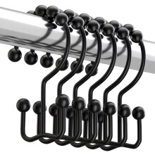 Shower Curtain Hooks, RustResistant Metal DoubleGlide, Black Finish, For Bathroom Shower Rods And Curtains, Set Of 12