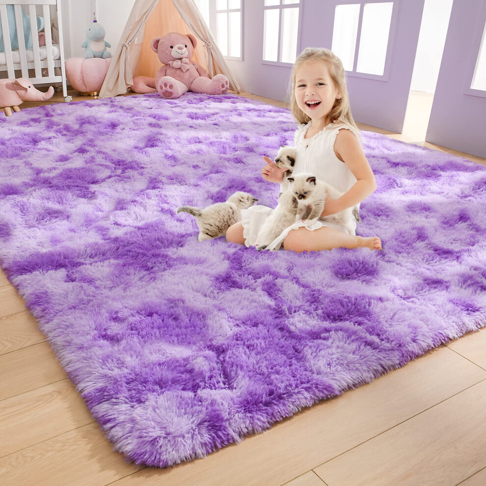 Soft Rainbow Area Rugs 3X5 Feet Fluffy Girls Bedroom Rug Princess Rug Nursery Toddler Carpet Purple