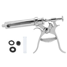 Viehspritze 50 ml Edelstahl, halbautomatisch, dosierbar, kontinuierlich injizierbar, auslaufsicher, ergonomischer Griff mit Universalnadel