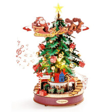 3D Puzzle Music Box For Adults And Kids, Wooden Music Box Puzzle Rotating Music Box Kit With Festive Design And Golden Ornaments, DIY Assembly Model