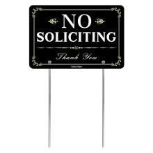 Weather Resistance No Soliciting Sign for Front Door, Rust Proof No Soliciting Sign with Stake for Yard, Metal H-Stake Self Adhesive Heavy Duty