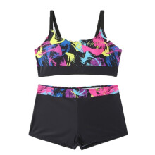 Girls Two-Piece Swimsuit Set, Quick Dry Fabric Kids Bathing Suit with Strappy Back Design and Cutout Front, Skin-Friendly Fabric Adjustable Swimwear
