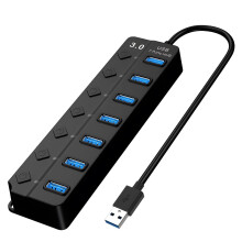 7Port USB 3.0 Hub with Individual Switches and Lights, Speed Multiport Hub for PC and Mac