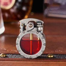 Mecha Metal Rocker Lighter, Retro Kerosene Lighter, Brass With Transparent Fuel Chamber, White Trench Lighters Gift Box