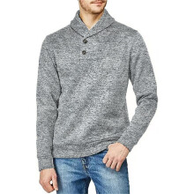 Fleece Jumper Men's Henley Button Long Sleeve Knitted Pullover, Light Grey, Size M, 2024 Winter Thermal Undershirt