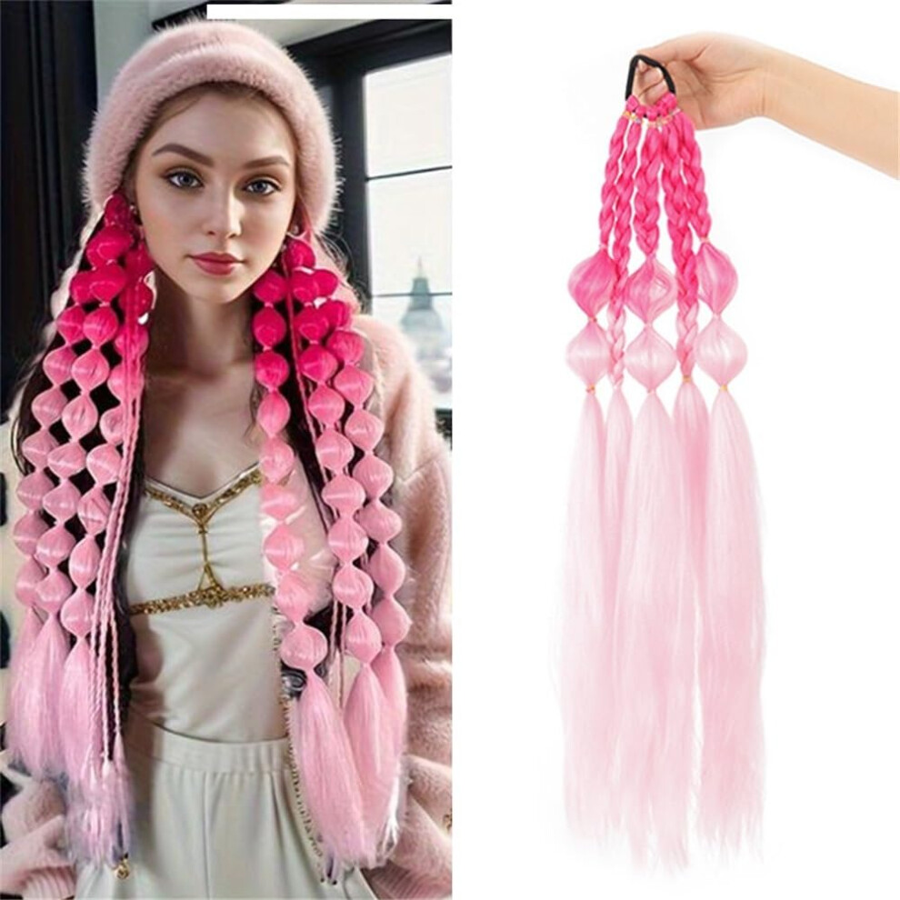 Ponytail Extension Synthetic Lantern Bubble Ponytail 20Inch Gradient Bubble Twisted Braid Elastic Band BluePink