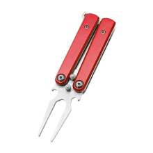 Golf Divot Tool Foldable Red Portable Golf Equipment for Turf and Green Maintenance