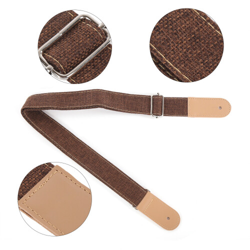 Baumwoll- und Leinen-Adjustable Ukulelengurt mit Leder-Endknopf, Kaffee 2