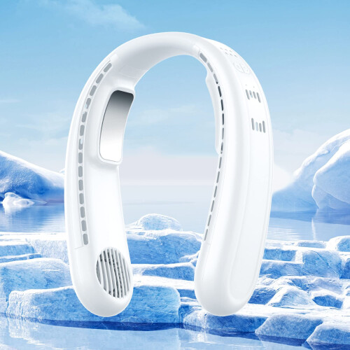 Neck Fan White USB Rechargeable Portable Lightweight ABS Plastic