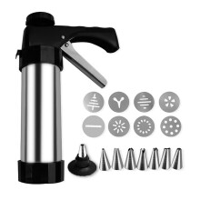 Cookie Press with 8 Discs and Icing Nozzles, Stainless Steel Cake Decorating Set for Baking