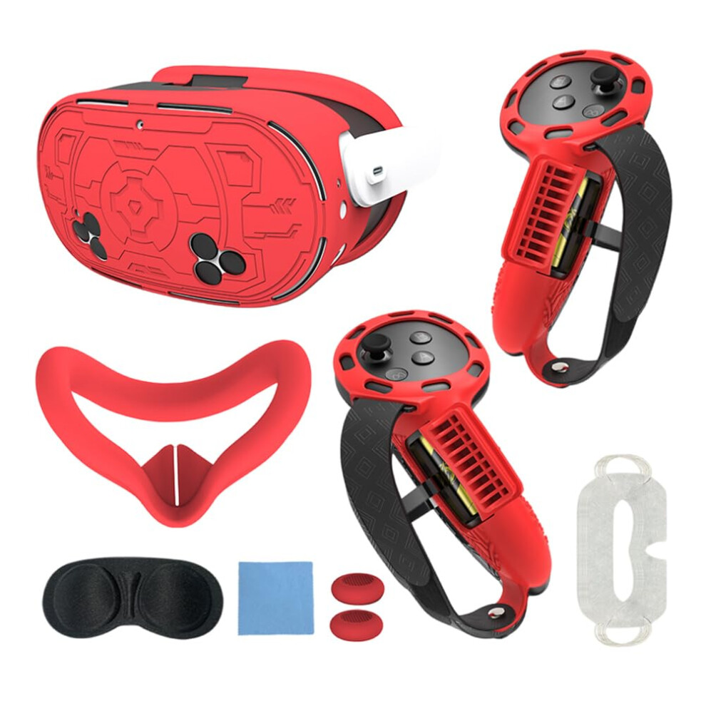 Vr Accessories Set For Meta Quest 3S Antiscratch Antifall 7Piece Facecover Controller Grips Lenscover Joystickcaps Red 9094768677001
