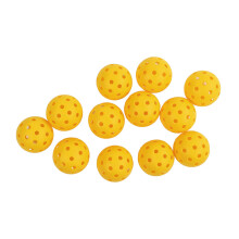 12 pièces de balles de pickleball en plastique PE de 74 mm, haute élasticité, jaune, avec trous, adaptées à l’extérieur