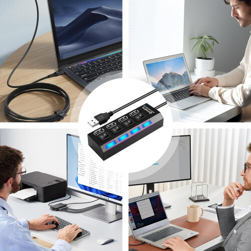 USB Hub MultiPort Adapter with Independent Switch, Compact EnergySaving Design for Home Office 2