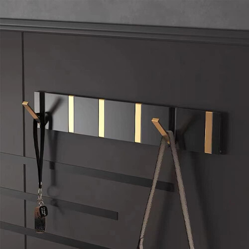 Wall Mounted Coat Rack with Retractable Hooks Space Saving Folding Towel Hanger Black Gold 2 Hook 1