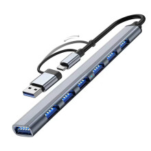 USB Hub Splitter 7 Port UltraThin Speed MultiPort Expansion for PC and Laptop