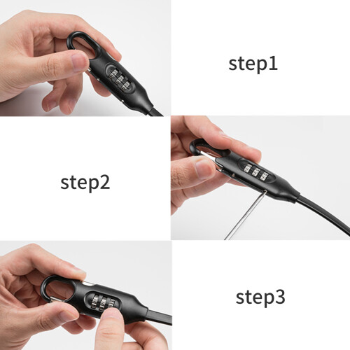 Portable Black Bicycle Password Lock with Steel Cable 180cm 2