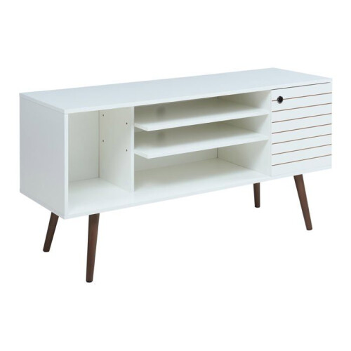 Meuble TV - HELLOSHOP26 - 130x40x66 cm - Blanc - 3 Compartiments - Design Moderne