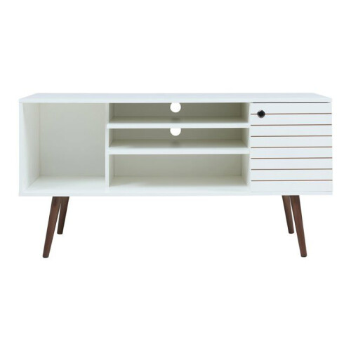 Meuble TV - HELLOSHOP26 - 130x40x66 cm - Blanc - 3 Compartiments - Design Moderne 2
