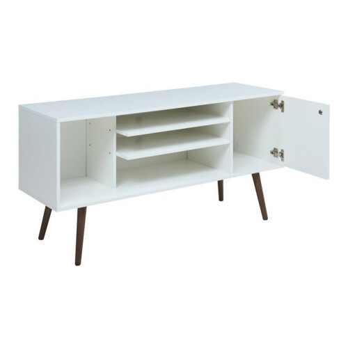 Meuble TV - HELLOSHOP26 - 130x40x66 cm - Blanc - 3 Compartiments - Design Moderne 1