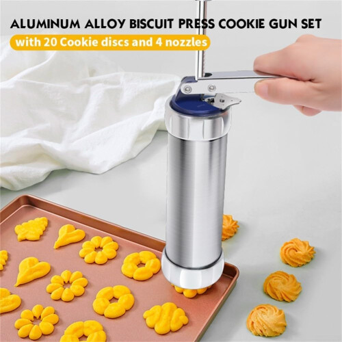 Cookie Press Biscuit Maker with 20 Unique Discs and Nozzles for Easy Dough Dispensing 1