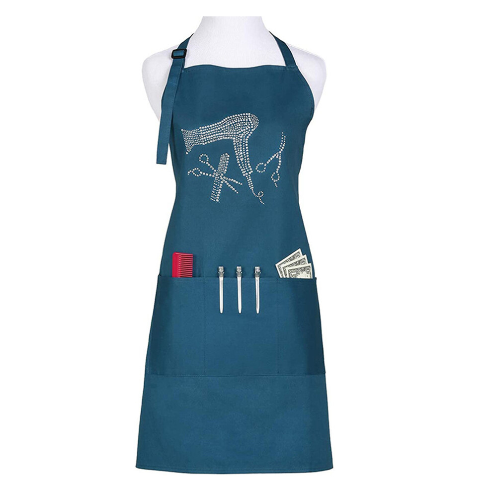 Professional Salon Apron, Rhinestone Design Three Pockets Hairdresser Smock, Adjustable Size Waterproof Workwear for Stylists, Easy Care Fabric with