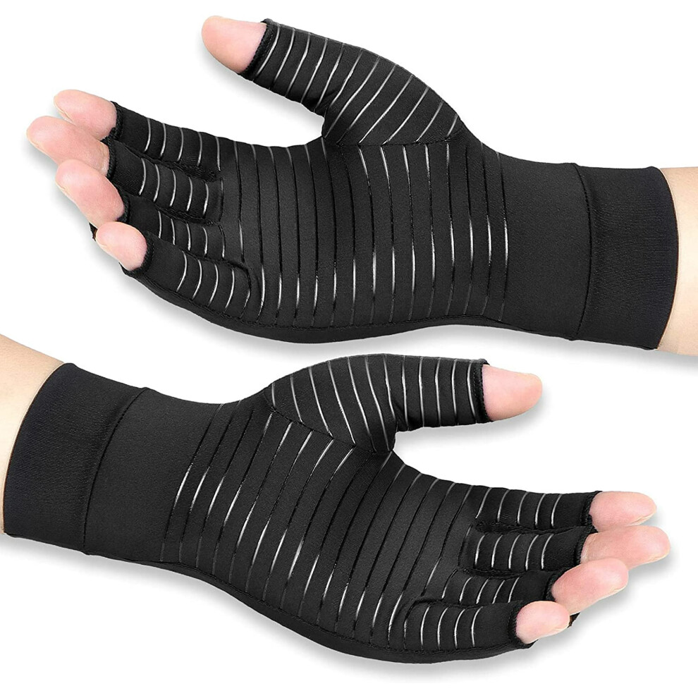 Copper Compression Gloves for Arthritis Pain Relief, Fingerless Compression Gloves with Moisture Wicking Fabric for Joint Support and Hand Pain