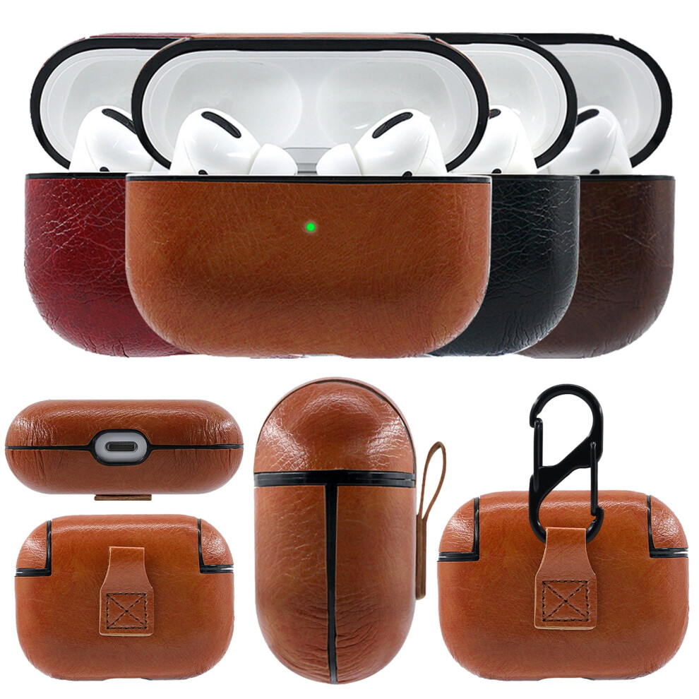 Protective Case For Airpods Charging Case, Shockproof Protective Case Support Wireless Charging Premium Leather Design With Keychain, Portable 9448196820643