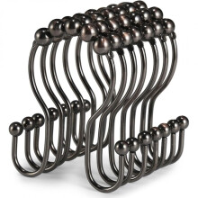 Shower Curtain Hooks Rings, Smooth Gliding Double Hooks Design Rust Proof Stainless Steel Shower Curtain Hangers with Anti-Drop Spherical Rollers,