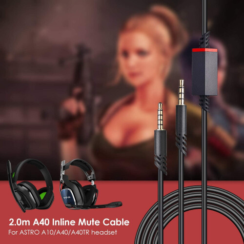 Gaming Headset Audio Cable Replacement, Nylon Braided Cable with 3.5mm Connectors, Inline Mute Function for Astro A40 A40TR A10, Compatible with PS5 2