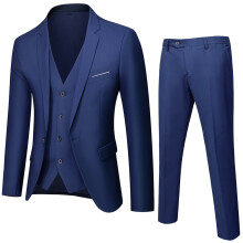 Conjunto de terno masculino de três peças, blazer slim fit com lapela entalhada, colete e calça, tecido premium, lavável à máquina, resistente