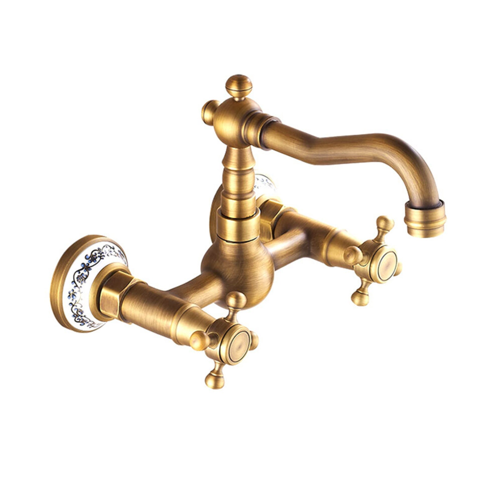 Antique Brass Tap Wall Mounted Bathroom Basin Mixer Tap, Retro Sink Taps, Antique Brass Basin Mixer Tap 9094768684436