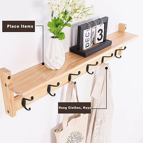 Rustic Wall Mounted Coat Rack with Shelf and Hooks for Entryway Storage and Home Organization 1