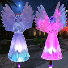 Solar Angel Lights Outdoor Decorative Stake Light, MultiColor LED For Cemetery Grave Decoration, Memorial Remembrance